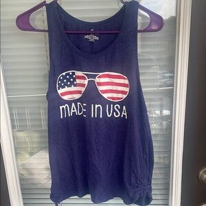 Blue 4th of July Tank Top with American Flag Sunglasses Design